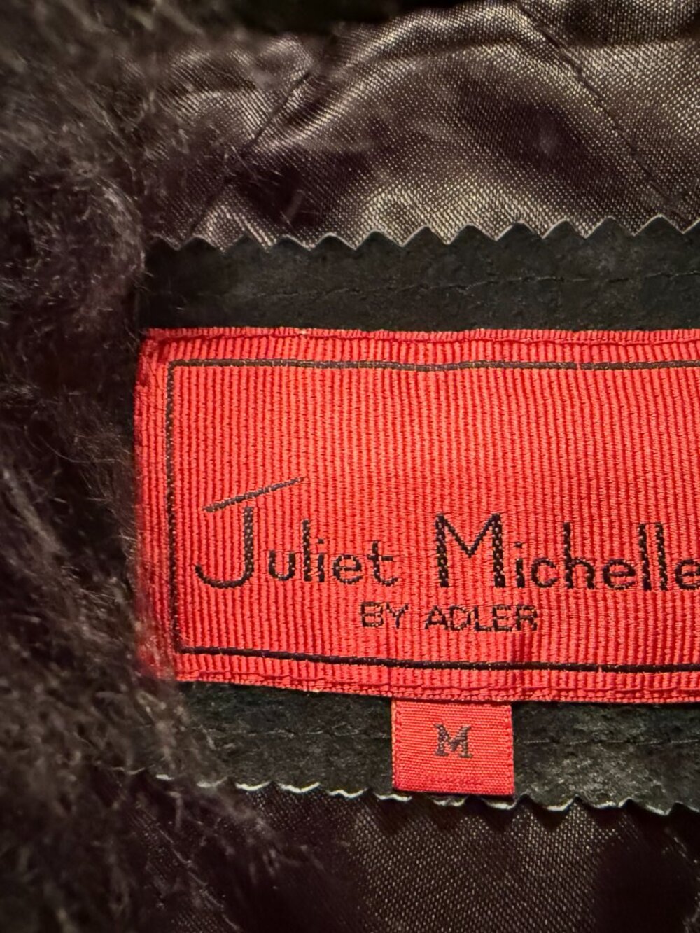 Women's black suede medium weight jacket with fluffy trim - Picture 4 of 9